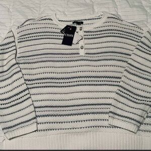 BNWT Chaps Knit Henley in Blue/Grey/ White